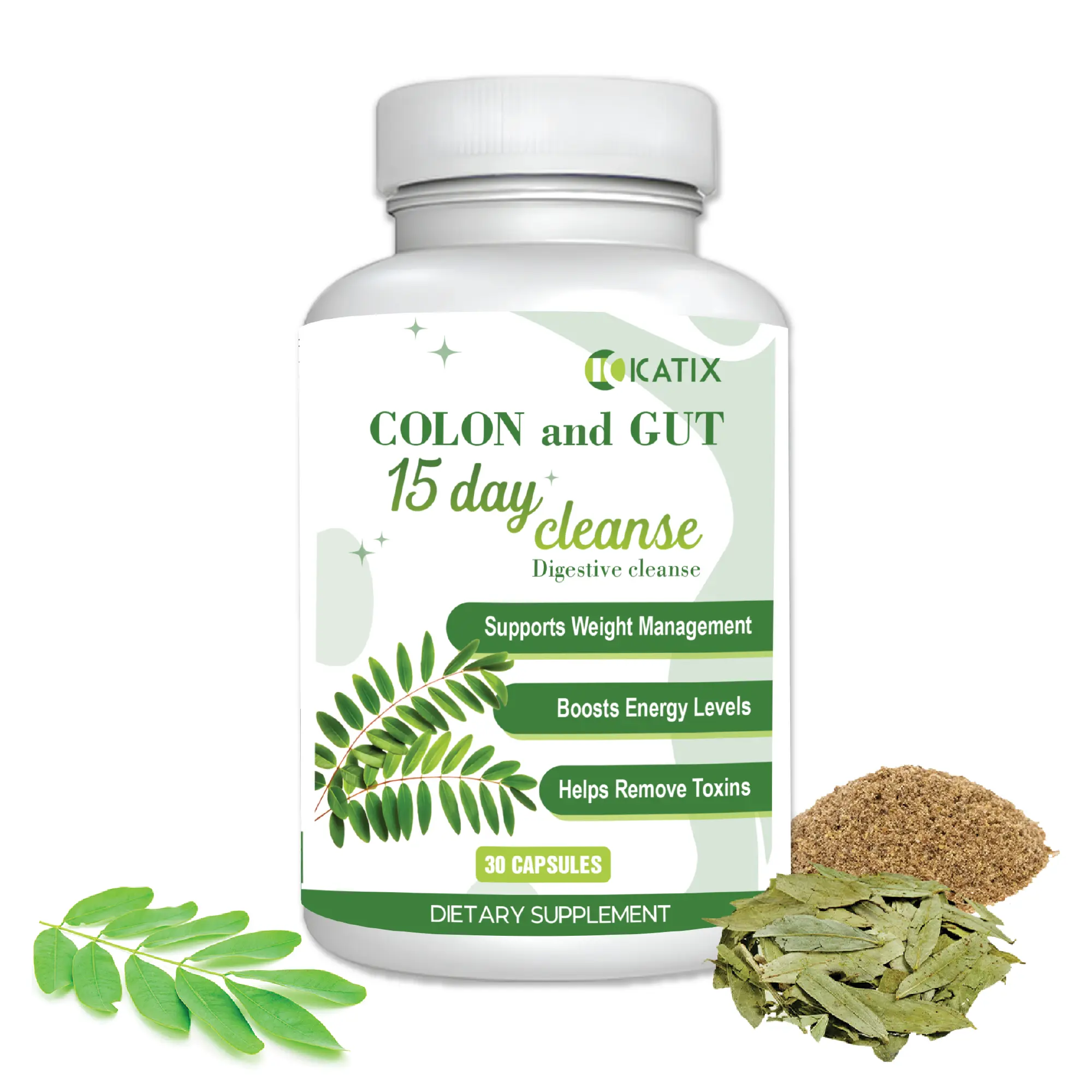 15 Day Colon Cleanse Capsules with Senna Leaf, Cascara Sagrada, Psyllium Husk Fiber, Aloe Vera & Probiotic - Herbal Digestive Support - 30 Capsules