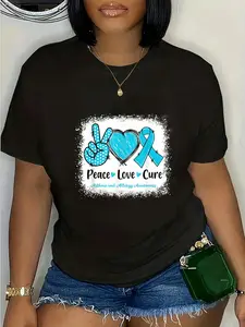 100% Cotton Peace Love Cure Asthma And Allergy Awareness Light Blue T-Shirt