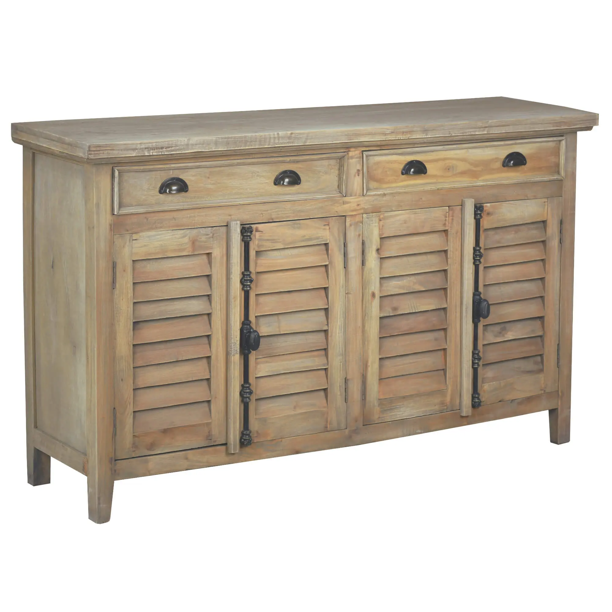 Sunset Trading Cottage 58" Shutter Door Credenza | Driftwood Brown Solid Wood Sideboard | Fully Assembled Console