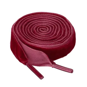 BLISSFUL STEP Flat Velvet Shoelaces 0.6 Inches Wide Ribbon Shoe Laces Strings for Sneakers Shoes Boots Wine red 140cm/55"