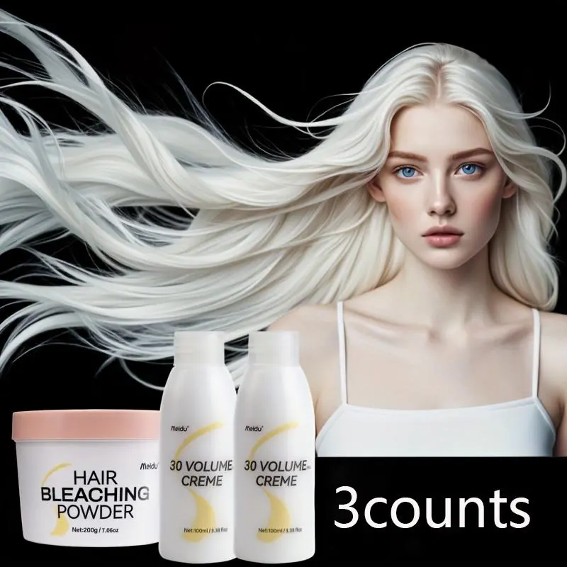 Hair Bleaching Powder Set, 1 Set Hair Bleaching Powder & Oxidant & Hair Dye Brush & Hair Dye Bowl, Professional Hair Dye Kit for Home & Salon Use