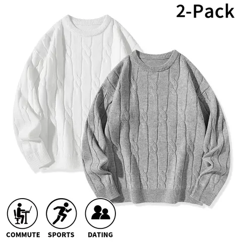 Men’s Crewneck Cable Knit Pullover Sweater Soft Lightweight Warm Knit Fabric for Modern Casual Guys For Office Commute And Dating Looks