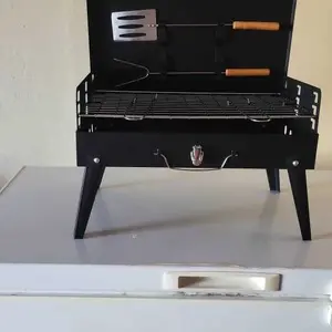 Portable Charcoal Grill Heavy-Duty Cast Iron Adjustable Height Foldable Design with Open Lid Compact Lightweight BBQ Grill for Camping Tailgating Picnics