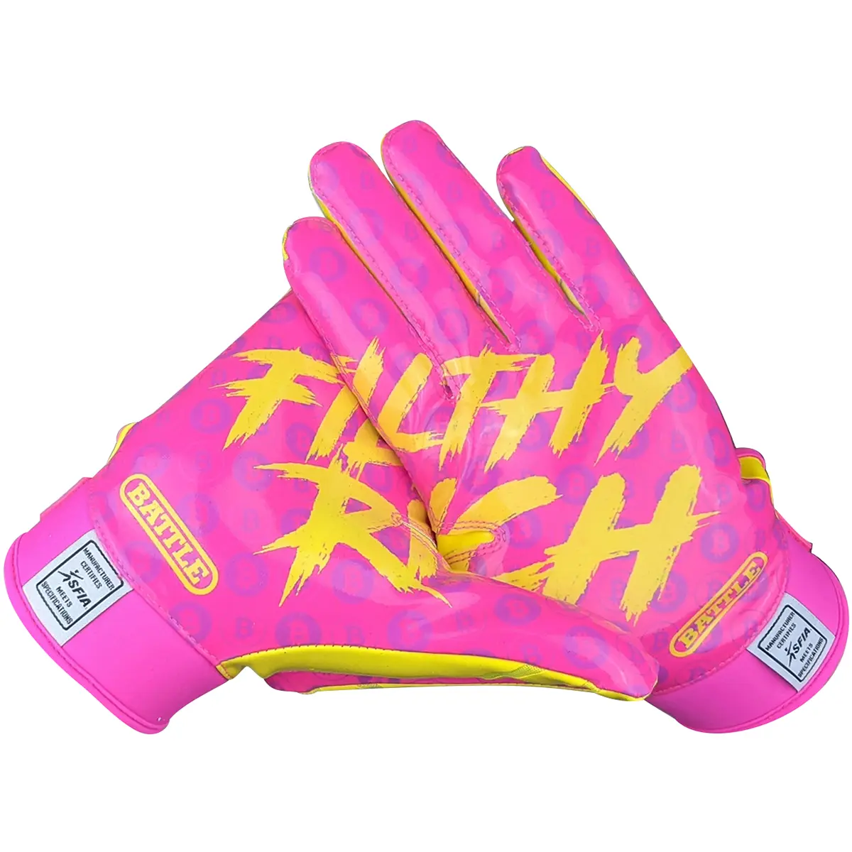 Battle Sports Adult Filthy Rich Football Receiver Gloves - Lemonade, Limited Edition Product, Breathable