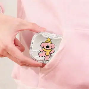 Pink Dog with Duck Hat Printed Braces Box, Sealed Portable Denture Box, Orthodontic Retainer Storage Case, Dust-Proof Drop-Resistant Invisible Braces Box
