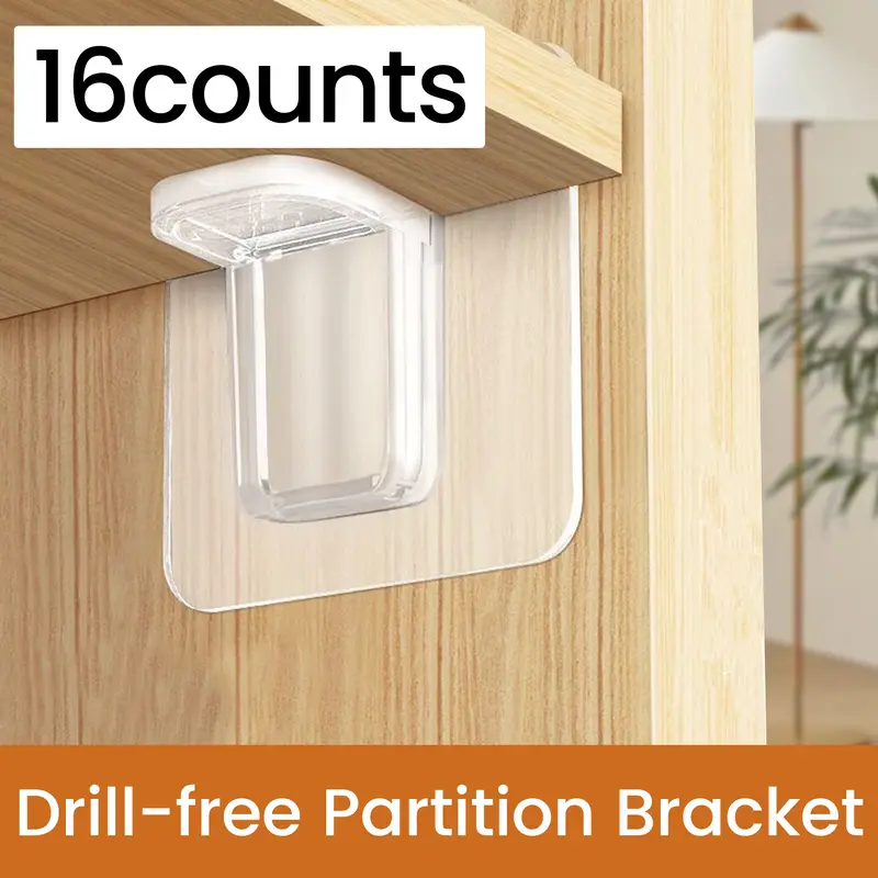 16-Count Transparent Support Pegs Shelf Organizer Kit - No Drill Wall Mounted Holder, Punch-Free Self-Adhesive Hooks Rack Accessories, Durable Heavy-Duty Installation, Fast-Install Quick-Setup Racks for Smooth, Metal & Glass Surfaces