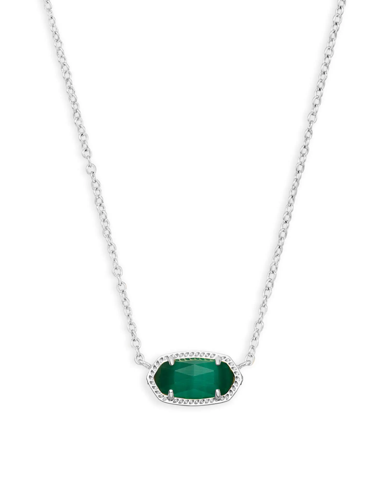 Kendra Scott Elisa Silver Pendant Necklace in Emerald Cats Eye May - 4217717620, Jewelry Silver Necklaces & Pendants, Gift, Elegant, No Warning Applicable, None