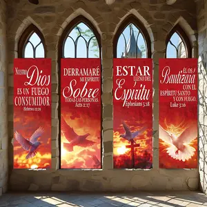4 Pcs Religious Banners, Polyester Material Christian Holy Spirit Dove Cross Banner Bible Verse Print Suitable for Church Prayer Room Home Altar Religious Gathering Wall Decoration