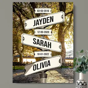 Personalized Mother's Day Family Names Street Custom Multi-Name Date of Birth Vintage Street Sign Happy Mother Day Canvas Wall Art Best Gifts for Mom Grandma from Daughter Son Children Kids Nameplate Customized Signage Decoration Items Print Style-01