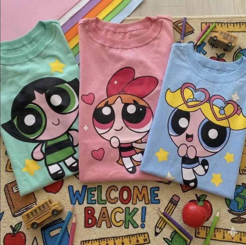 Comfort Colors Back to School Powerpuff Shirt, Cute Teacher Team Matching Bestie Tees [M3], Short sleeve Casual Top Womenswear
