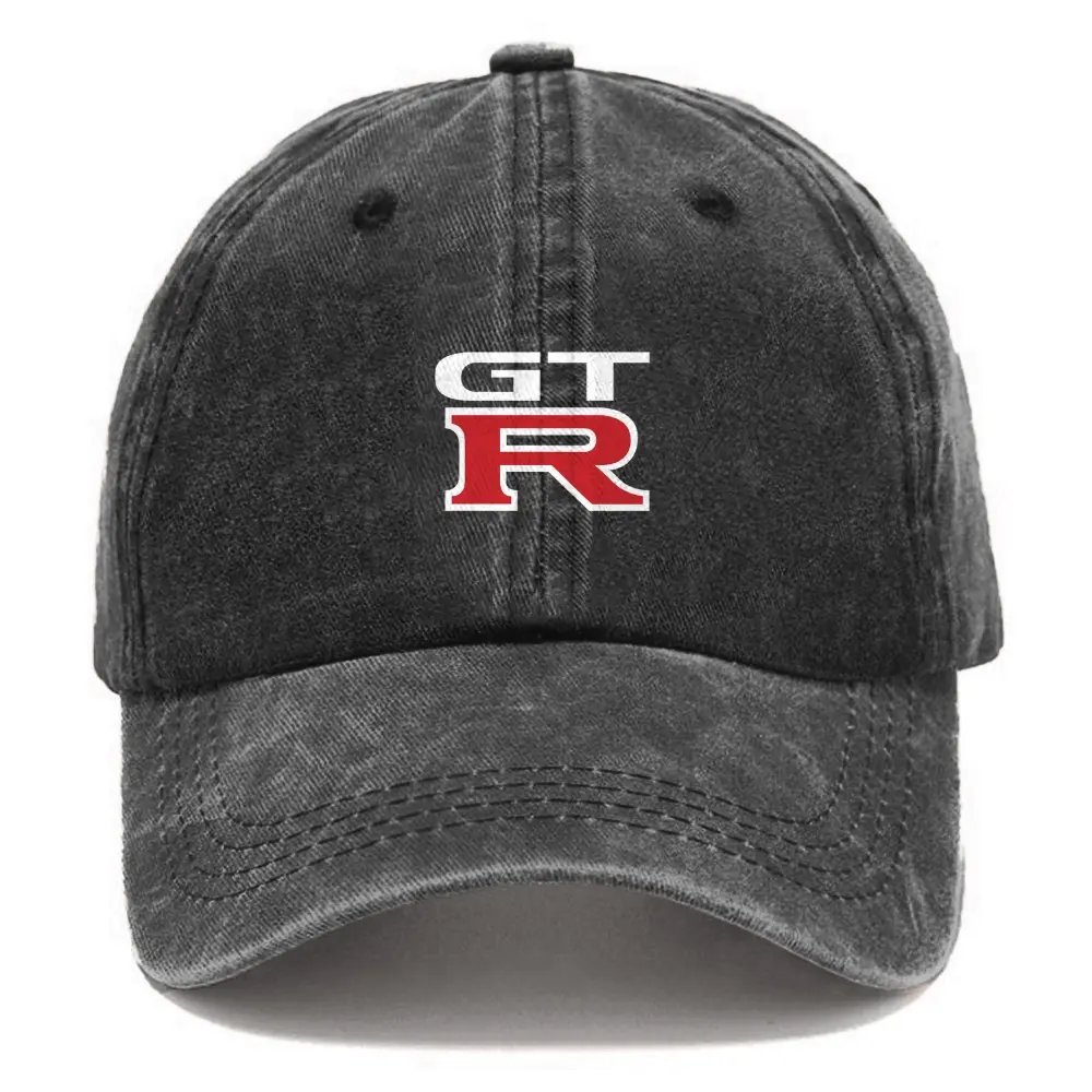 Washed Cotton Denim Baseball Cap with Vintage GTR Embroidery, Unisex Retro Hat for Men, Breathable Daily Commute Wear, Cap Hat, Mens Hats