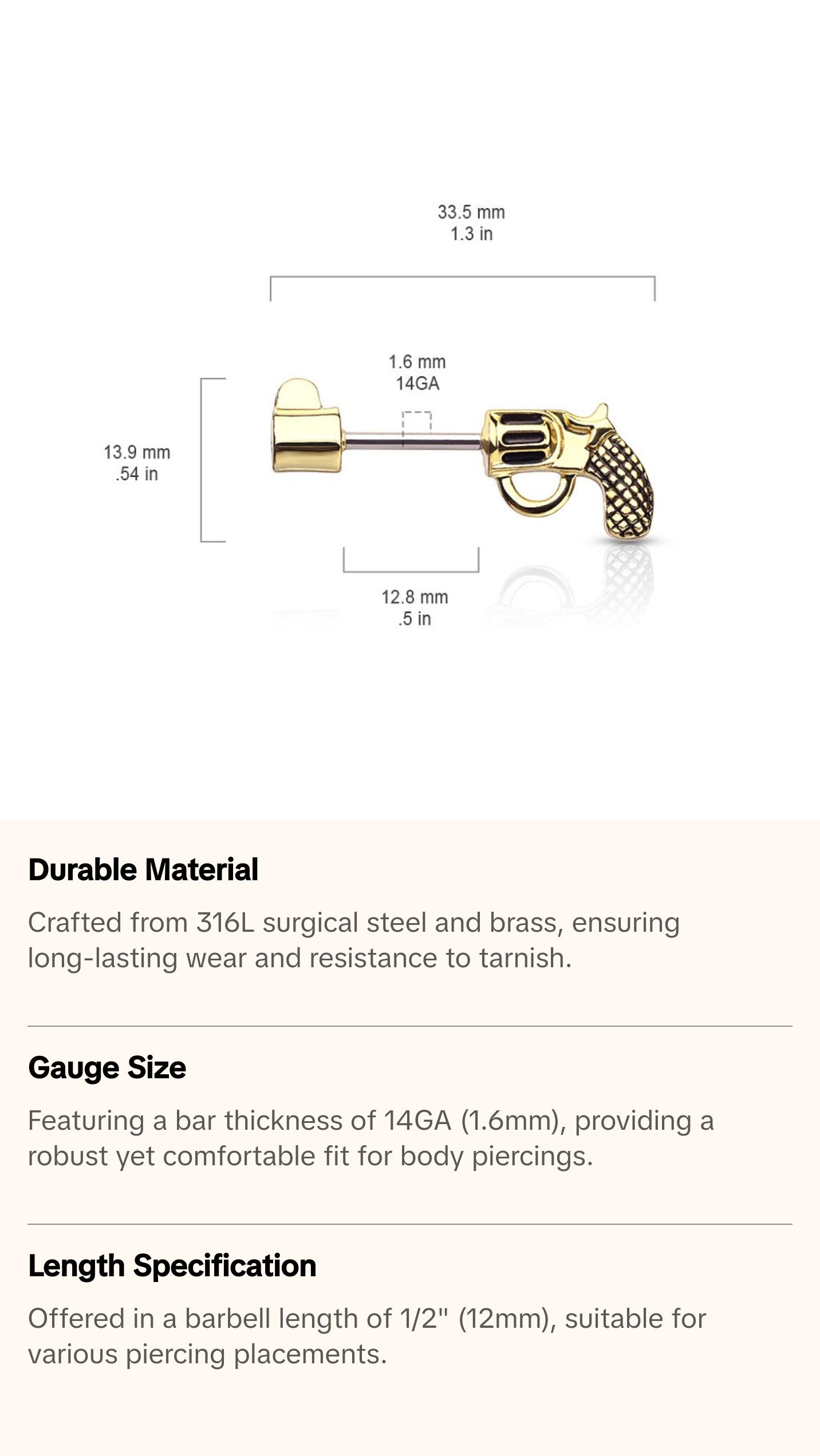 Revolver Pistol Nipple Barbells - Stainless Steel - Pair