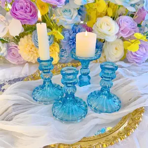 2pcs Creative Glass Candle Holders, Candle Stand for Weddings, Long Stem Candelabra Centerpieces, Decorative Style for Wedding Parties & Festivals
