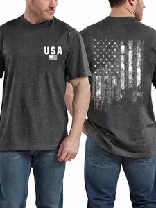 Men's USA Flag Print Round Neck Tee, Regular Fit Casual Short Sleeve T-shirt for Daily Wear, Men's Top for Summer