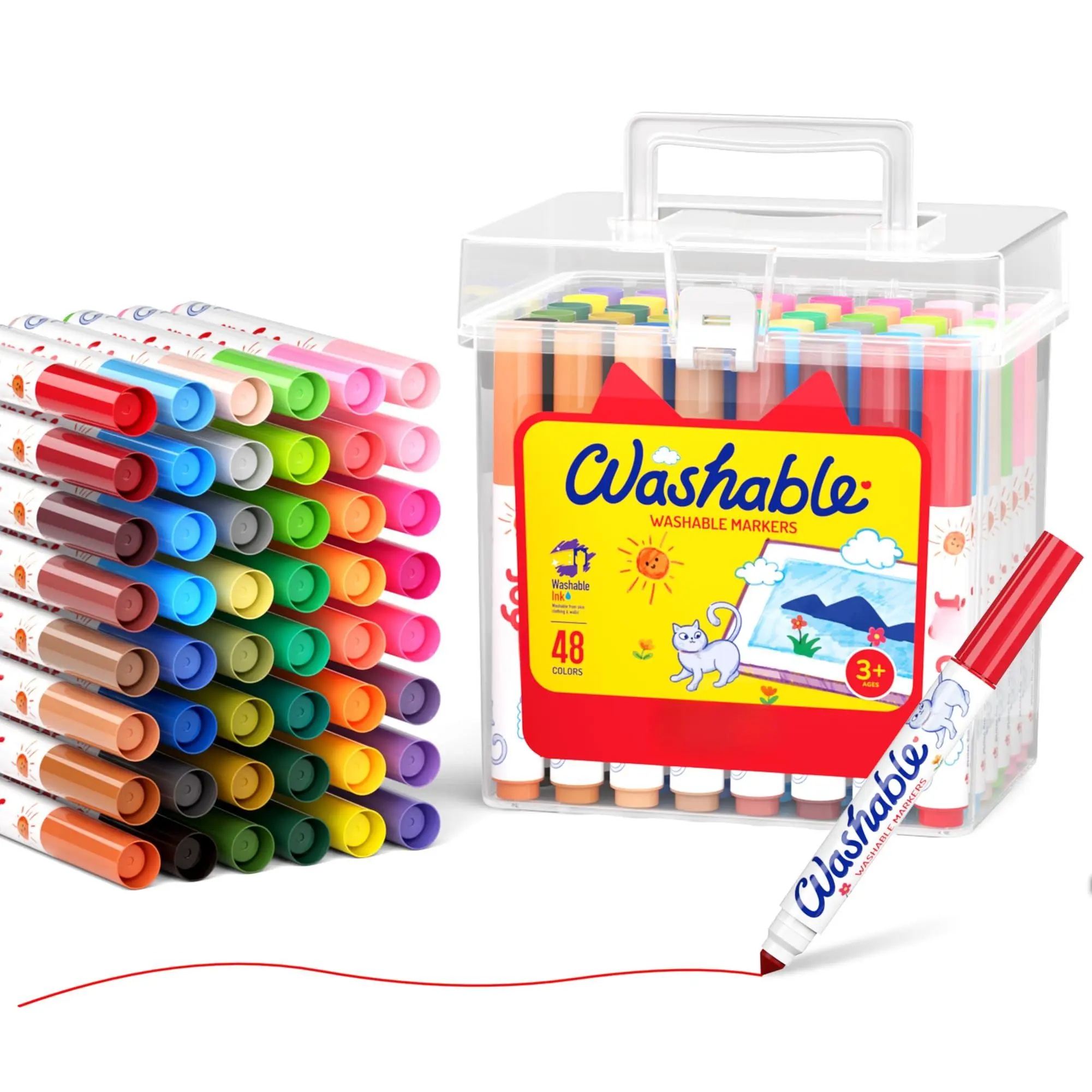 48 Count Washable Markers For  Colors Set With Carrying And Storage Case Coloring Marker Bulk School Classroom Supplies