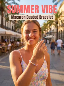 UV Light Reactive Color-Changing Macaron Beaded Bracelet, Unisex Elastic Rope Wristband, Summer Beach Dopamine Jewelry