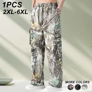 2XL–6XL Outdoor Branch Camouflage Cargo Pants, American Retro Straight Wide-Leg Pants, High-Street Brand Branch Print, Multi-Pocket Design, Loose Fit that Flatter, Suitable for Daily Commuting and Home Wear