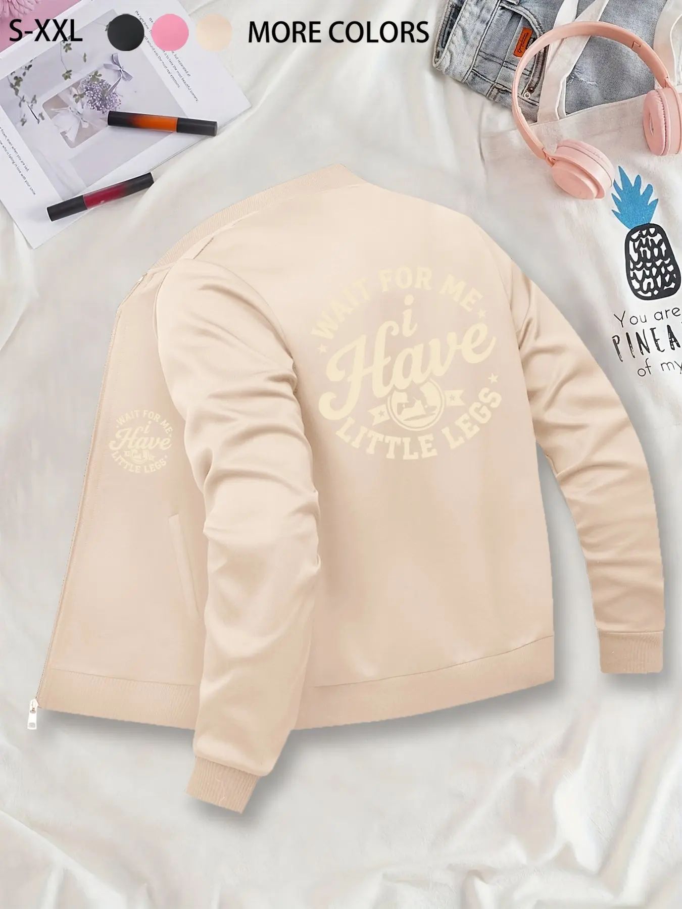 Fun Casual Unisex "Wait for Me, I Have Short Legs" Printed Baseball Jacket, Zip-Front Nurse Jacket, 4-Way Stretch Fabric, Comfortable & Fashionable Workwear, Apparel for Medical Professionals, Durable Nursing Jacket