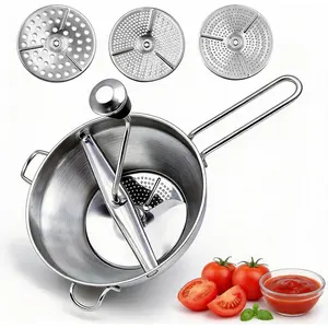 Stainless Steel Food Mill, Rotary Food Mill with 3 Interchangeable Discs for Tomato Sauce, Mashed Potatoes, Baby Food, Jams | Ergonomic Handle, Easy to Clean & Assemble