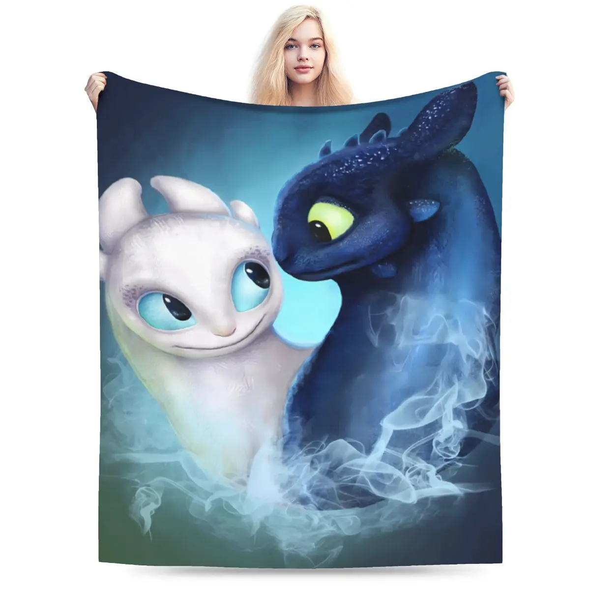 Cute Toothless and Light Fury Blanket, Lightweight Anime Dragon Throw, Cozy Sofa Bed Blanket, Kids Room Decor Gift