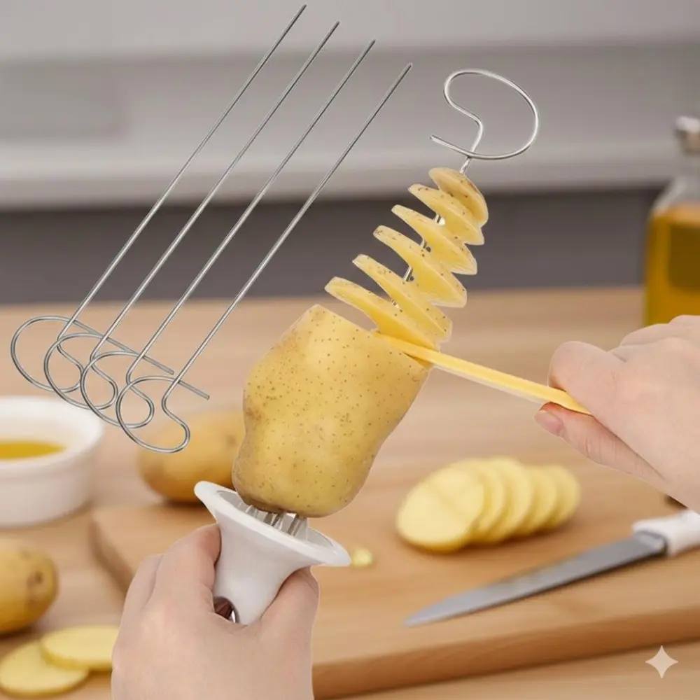 Multi-Function 4-in-1 Stainless Steel Spiralizer: Non-Slip Veggie Chopper for Potato, Cucumber, French Fry Grids | Kitchen Prep Tool, Camping & BBQ Essential