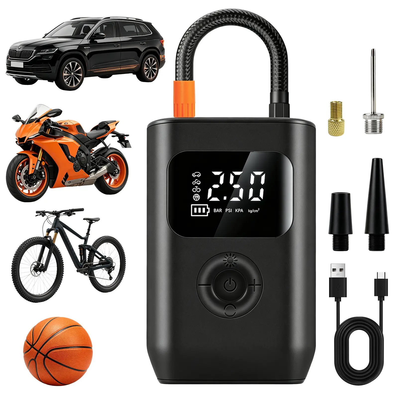 Tire Inflator Portable Air Compressor, 150 PSI Cordless Smart Air Pump for Car Tires, LED Light & Auto Shut-Off, Tires Pump for Car, Motorcycles, Bikes, Balls, Mini Bike Pump & Car Accessories