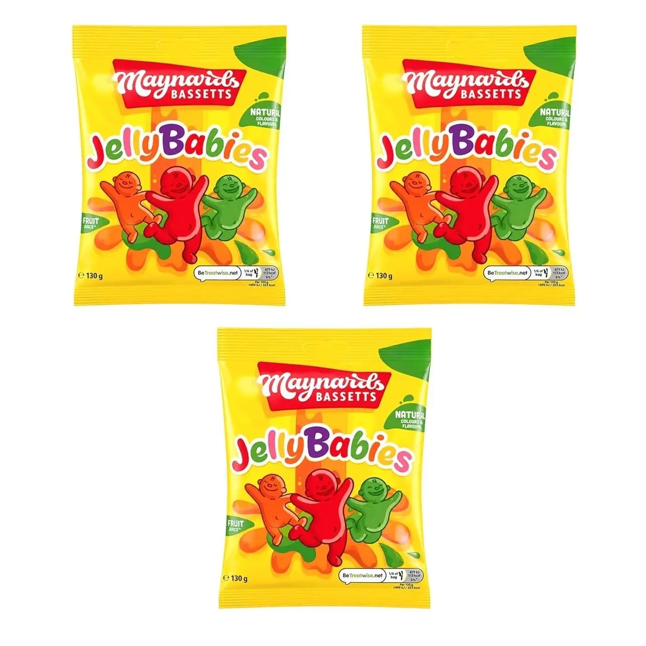Maynards Bassetts Jelly Babies 130g x3, Soft Chewy