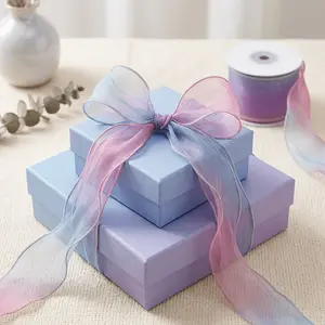 5 Yards Gradient Organza Lace Continuous Ribbon Pleated Ruffled Sheer Trim Fabric Blue Iridescent Tulle Border Trimming Ribbons for Sewing Making Home Decor Applique Costume DIY Crafts