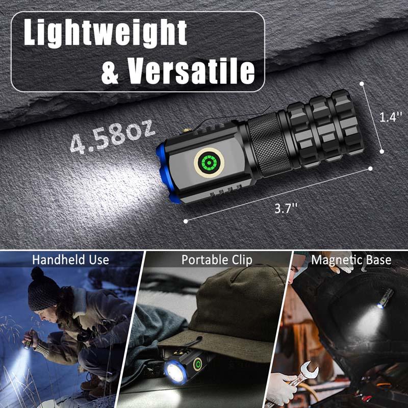 XTAUTO 1-Pack Portable LED Mini Flashlight, Rechargeable EDC Small Pocket Flashlight 6 Lighting Modes w/Magnet Clip Waterproof for Camping Hiking Night Walking Running Outdoor Emergency