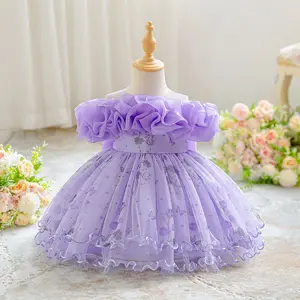 3022 Baptismal Dress Lace Beauty Pageant Baptismal Dress for Flower Girl Formal for Birthday Parties and Weddings Elegant Lace Flower Design-LIU