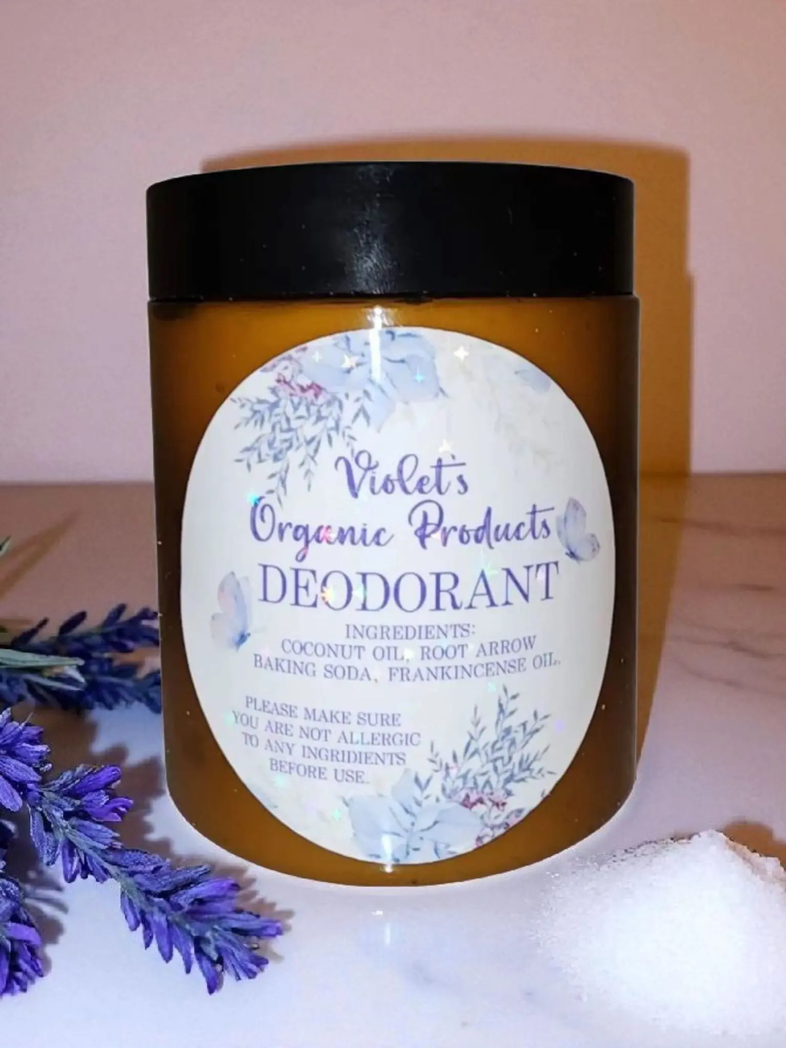 Violets Organic Products Deodorant with Coconut Oil Root Arrow Baking Soda Frankincense Oil Natural Ingredients