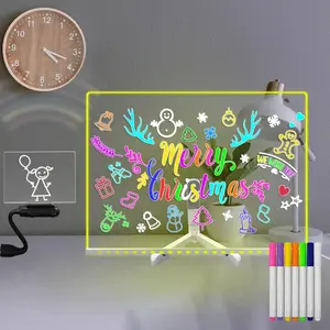 15 * 11 inch Light up Acrylic Dry Erase Board with Stand 7 Color Markers DIY Rewritable Message Note Clear Board Neon Sign Dimming Night Light for Desk Kid