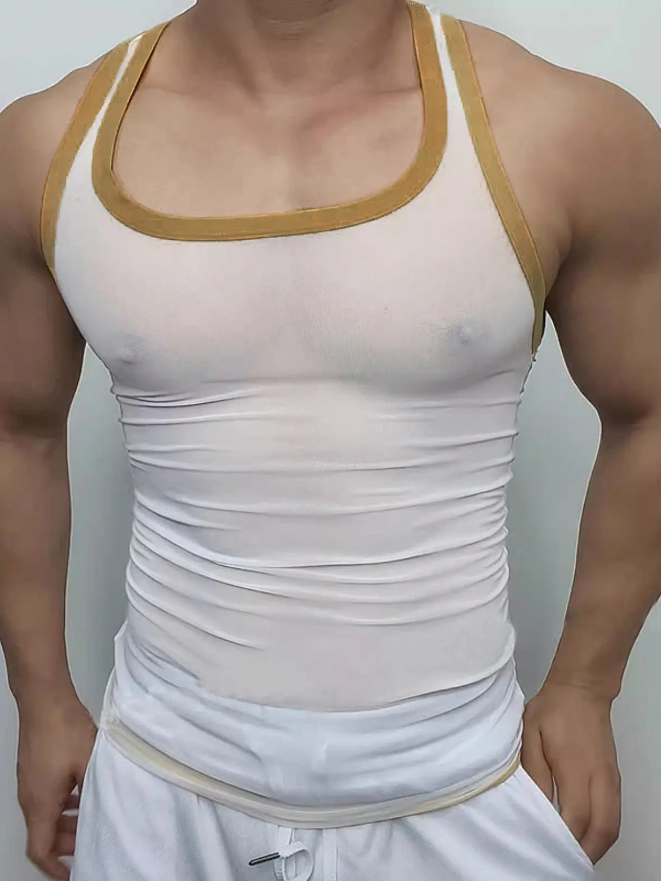 Summer New Men's Fitness Tight Mesh Sports Tank Top, Lightweight Net Fabric Henley Shirt, Ideal for Workout and Outdoor Activities, Athletic Tops, Activewear Clothing