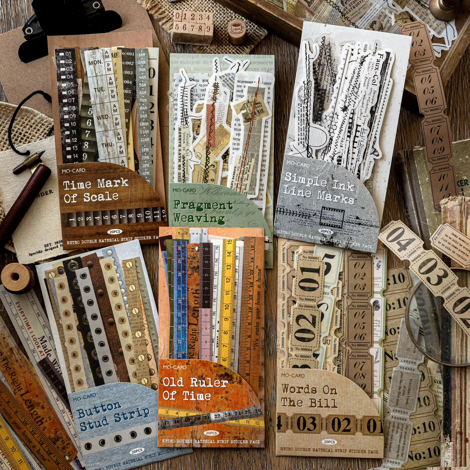 120 pcs Time Line Series Stickers — Ideal for Journals and Scrapbooks; Features 60 Unique Designs in Two Materials (Washi Paper and PET)