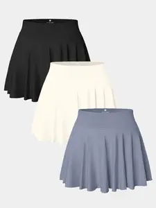 Women's Solid Color Pleated Tennis Skort, Casual Sporty Skort for Daily Wear, Ladies Sportswear for All Seasons, Casual Skorts