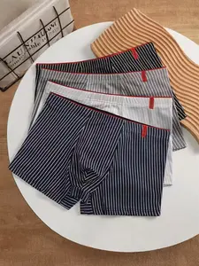 4 pieces of men's boxer shorts, soft and comfortable fabric, casual sports elastic underwear, stylish breathable skin-friendly, solid color, plain, durable, classic letter print, suitable for daily casual wear, Striped