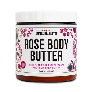 Rose Body Butter with Organic and Natural Ingredients, Scented with Pure Rose Essential Oil Only, No Synthetic Fragrances - Hydrating Shea Butter Moisturizer for Smooth Skin