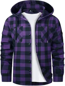 Mens Lightweight Hooded Flannel Shirt - Long Sleeve Casual Plaid Button Down Jacket with Pocket, Stylish and Comfortable for Everyday Wear
