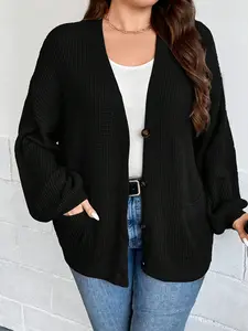 A set of women's black long sleeve knitted sweater cardigans, suitable for autumn and winter, suitable for home, indoor, and outdoor wear