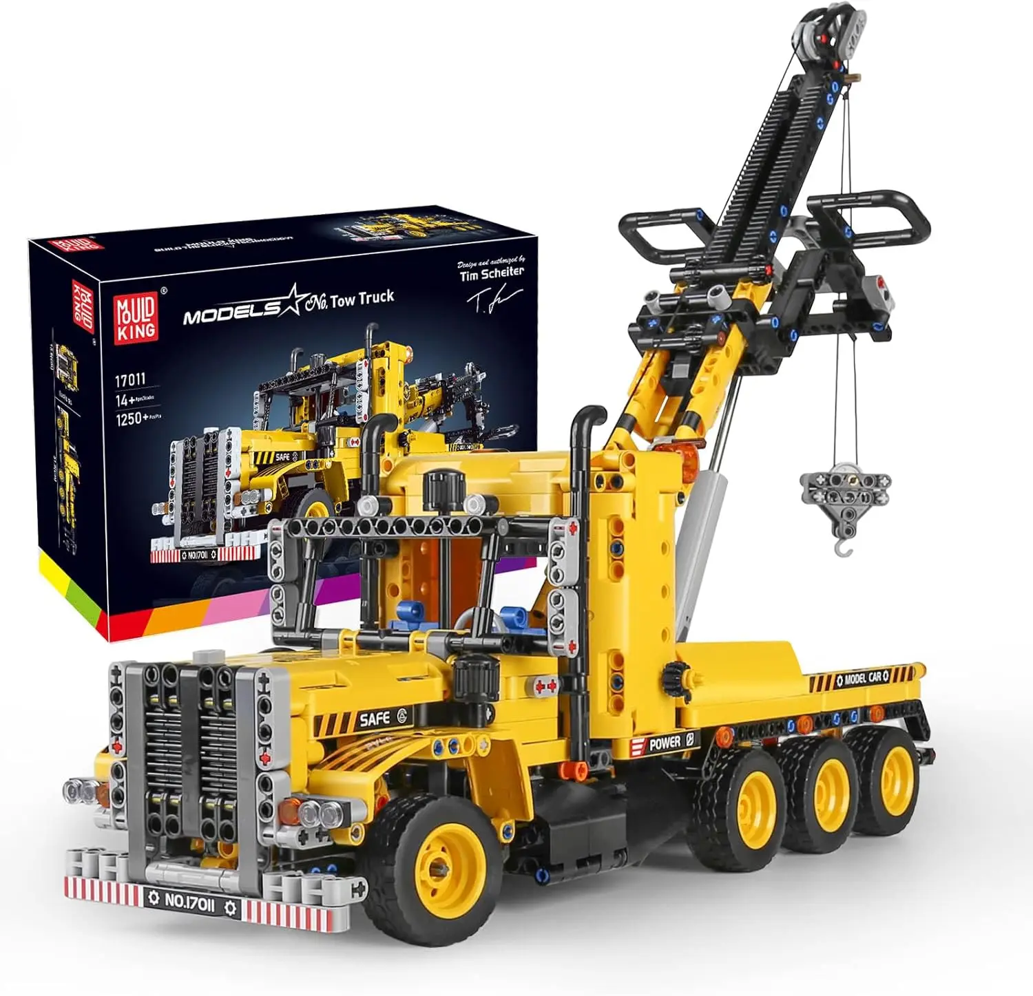 Mould King 17011 Heavy-Duty Tow Truck Building Toy Set with Pneumatic Pump Functions & Crane Boom for Kids Age 8+ 1250 Pieces Latex Free