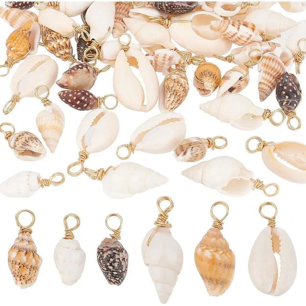 X-BY85  Shell Pendants Spiral Seashells Craft Charms Cowrie Sea Shells Pendant Natural Shell Charms Conch Shells with Loop Bail