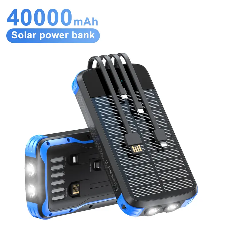 Diamuar 40000mAh Mobile Battery Power Bank Charger - 4-in-1 Built-in Cables, Waterproof, 4-Mode LED Flashlight, High-Speed USB-A Multi-Port, for iPhone Samsung Android Phones, EDC Gear Camping Travel