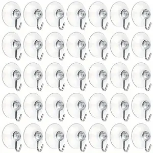 50pcs Small Transparent Strong Suction Cup Hooks, Multifunctional Traceless Hanging Storage Suction Cup Hooks With Stainless Steel Hook For Window, Glass Door, Bathroom Shower Wall, Kitchen Walls, Christmas, Halloween And New Year Decoration Hooks