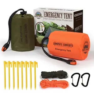 Emergency Tent w/Stakes & Paracord - 2-Person Mylar Life Tent w/Whistle & Carabiner - Wind & Waterproof Survival Tent - Emergency Shelter - Ultralight Tent Pack of 2 - Bivy Tent - Backpacking Gear