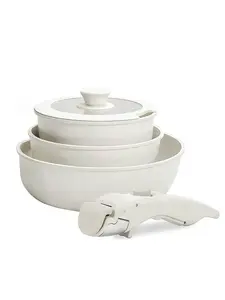 Ceramic pot and pan set is non-stick. Non-stick kitchen cooking set, non-toxic pot and pan set is non-stick and detachable handle. Pot and pan set of 5 pieces, RV cooking utensils.