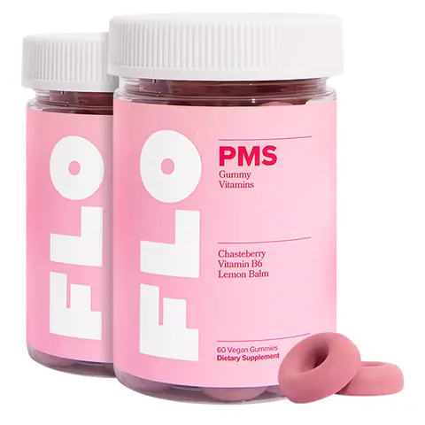 FLO PMS Gummies for Women, 30 Servings (Pack of 2) - Proactive PMS Relief - Targets Hormonal Breakouts, Bloating, Cramps, & Mood Swings with Chasteberry, Vitamin B6, & Lemon Balm