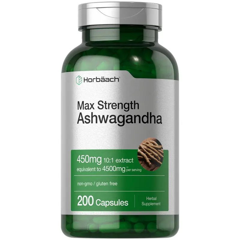 Horbäach Ashwagandha Supplement | Max Strength |  200 Capsules | For Women and Men | Non-GMO, Gluten Free