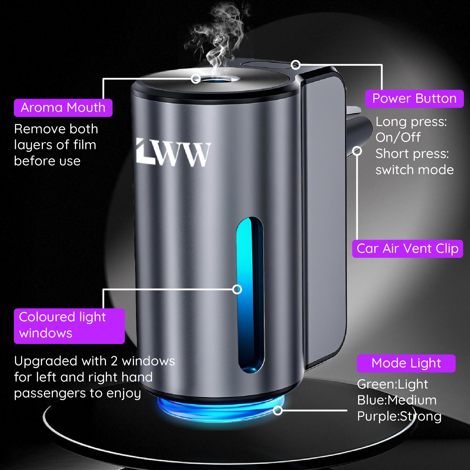 LWW Upgraded Smart Car Air Freshener Set 8 Large Bottles 80ml French Essential Oil Diffuser 3 Intensity Levels for Car Home Travel USB Rechargeable 30 Day Battery Life