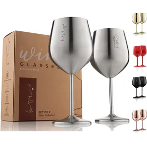 Stainless Steel  Glass - 18 oz - Cute, Unbreakable  Glasses for Travel, Camping and Pool - Fancy,  and Cool Portable Metal  Glass for Outdoor Events, Picnics (Set of 2)
