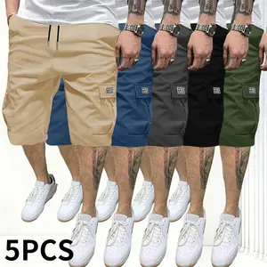 Men’s 5-Piece Cargo Shorts Set – Adjustable Drawstring, Casual Style, Multi-Pocket Design, Four-Way Stretch, Suitable for Fitness, Hiking, and Construction, Summer Value Set